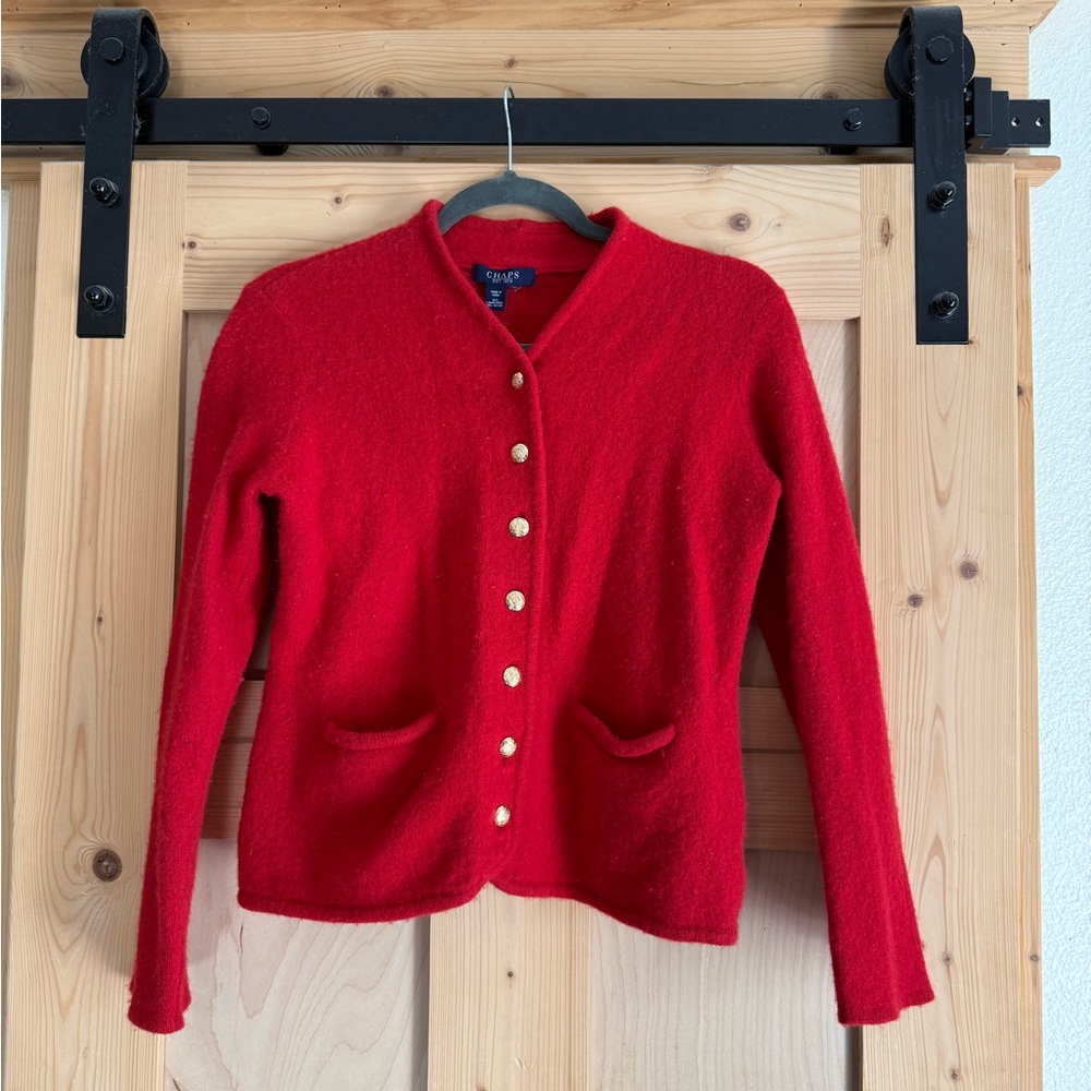 Chaps Red Lambswool Cardigan with Gold Buttons